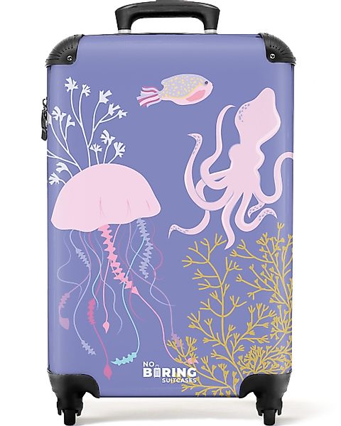 NoBoringSuitcases.com© Hartschalen-Trolley Lila mit Meerestieren 55x35x20cm günstig online kaufen