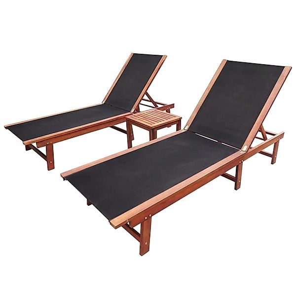 VidaXL Sonnenliegen 2 Stk. mit Tisch Akazie Massivholz und Textilene günstig online kaufen