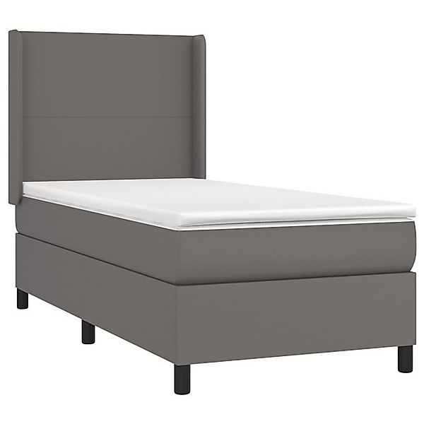 vidaXL Boxspringbett, Boxbett mit Matratze & LED Grau 90x200 cm Kunstleder günstig online kaufen