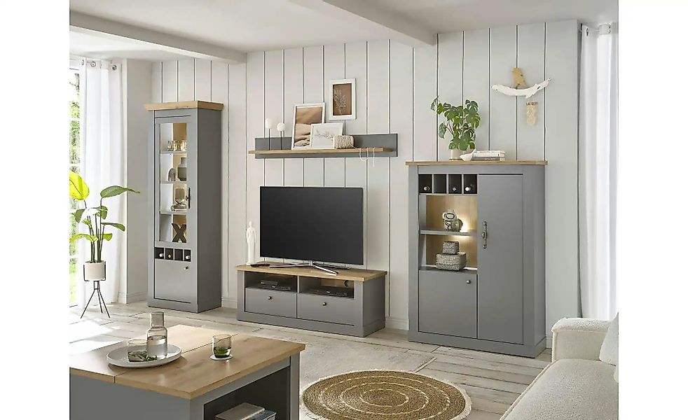 Wohnwand  Claira ¦ grau ¦ Maße (cm): B: 330 H: 201 T: 44.0 Kommoden & Sideb günstig online kaufen