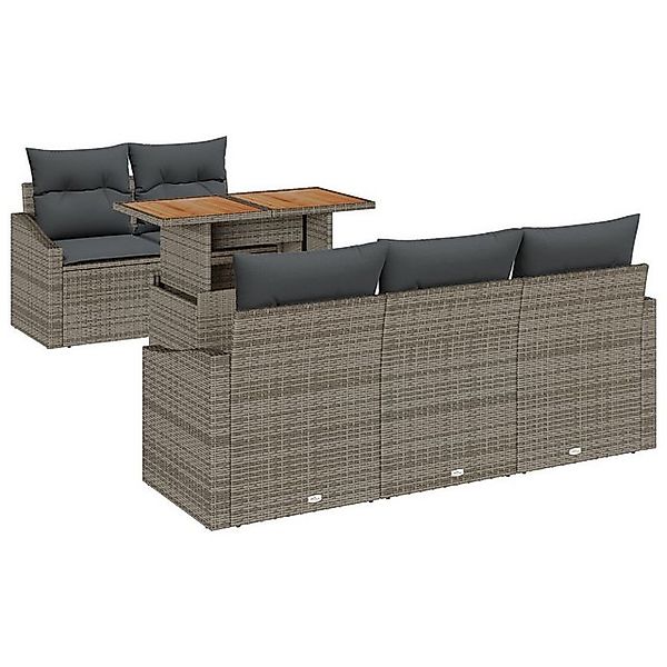 vidaXL Loungesofa 6-teiliges Garten Essset mit Kissen Grau Poly Rattan, 6 T günstig online kaufen
