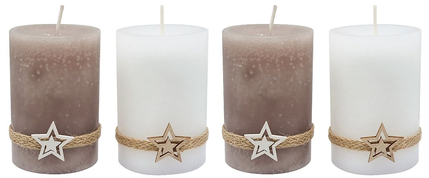ZauberDeko Adventskerze Adventskerzen Stumpenkerzen Holz Stern Weiß Braun W günstig online kaufen