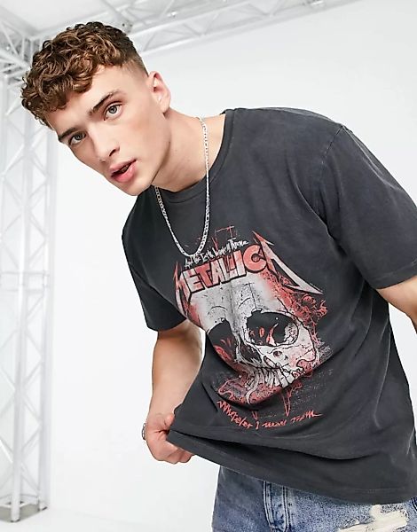 Topman – Oversize-T-Shirt in verwaschenem Schwarz mit rotem „Metallica“- un günstig online kaufen