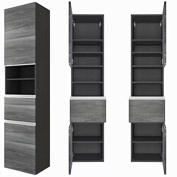 Lomadox Seitenschrank APIA-03 Eiche rauchsilber mit 2 gedämpften Türen 40/1 günstig online kaufen