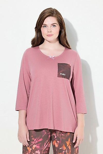 Ulla Popken Pyjamaoberteil Pyjamashirt U-Boot-Ausschnitt 3/4-Arm Biobaumwol günstig online kaufen