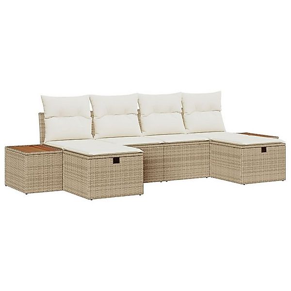 vidaXL Loungesofa 6-teiliges Garten Sofa Set mit Kissen Beige Poly Rattan, günstig online kaufen