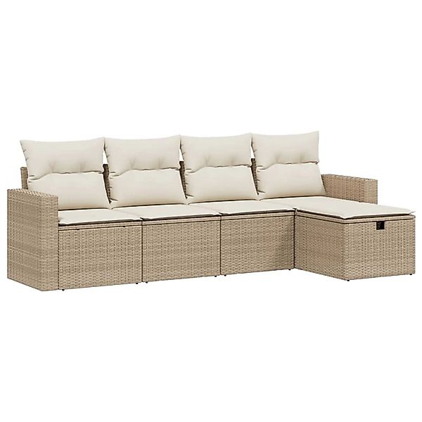 vidaXL 5-Tlg Garten-Sofagarnitur mit Kissen Beige Poly Rattan 3263464 günstig online kaufen