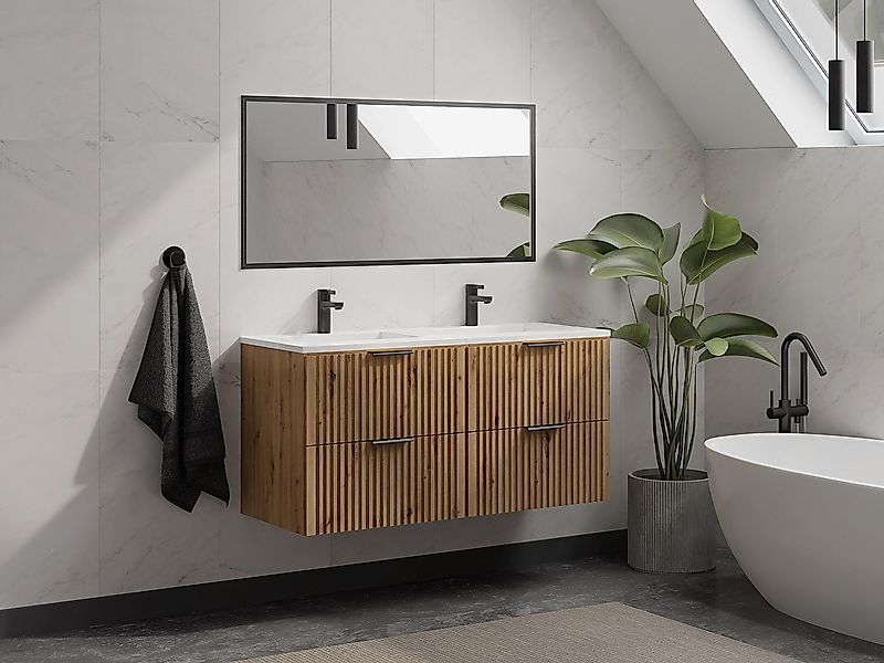 Waschbeckenunterschrank hängend mit Einbauwaschbecken - Streifenoptik - Hol günstig online kaufen