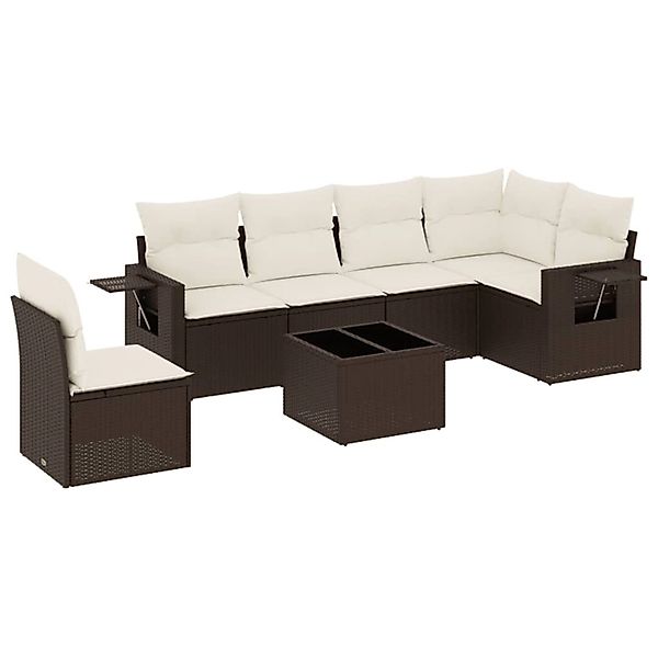 vidaXL 7-Tlg Garten-Sofagarnitur mit Kissen Braun Poly Rattan 3252580 günstig online kaufen