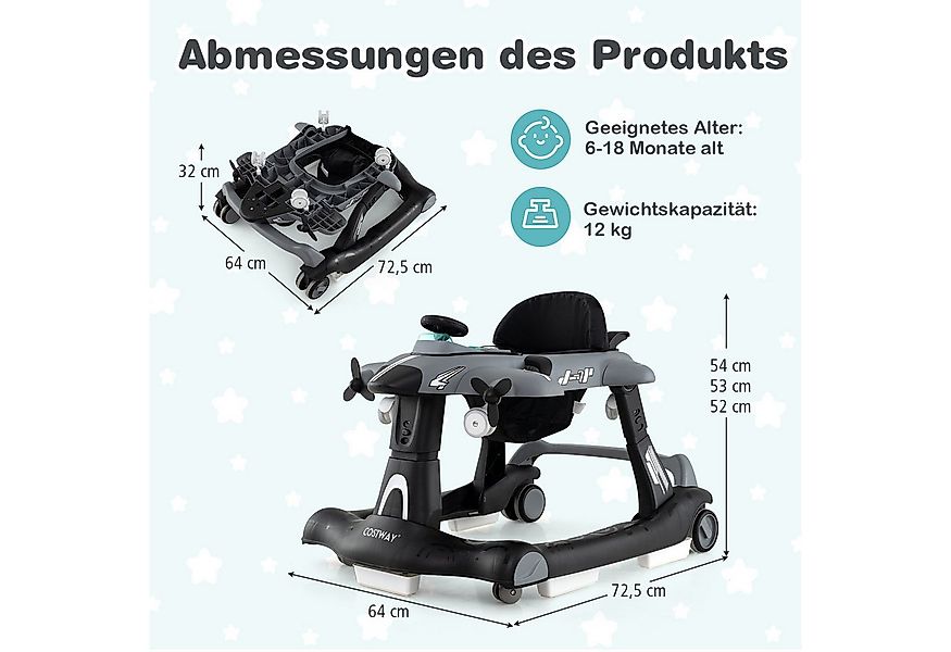 COSTWAY Lauflernhilfe, 6 in 1 mit abnehmbarer Spieluhr, Licht, ab 6 Monaten günstig online kaufen