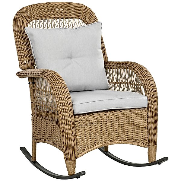 Outsunny Rattan Schaukelstuhl, Schaukelsessel mit Kissen, Gartenstuhl mit W günstig online kaufen