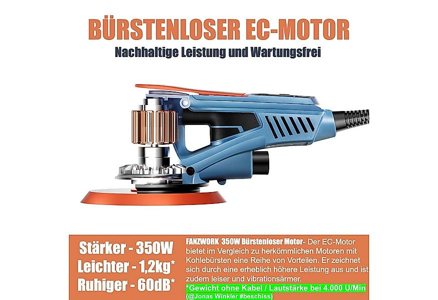 Fanzwork Exzenterschleifer 350W bürstenlosen Motor mit 125mm/150mm Schleift günstig online kaufen