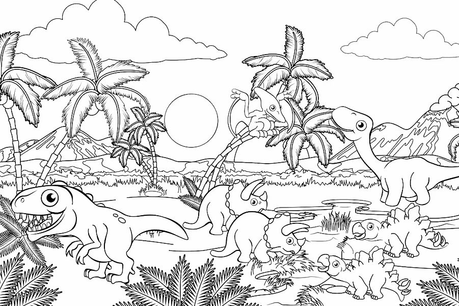 queence Bild "Dinosaurier und Palmen", Baum-Baumbilder-Bäume-Blätter-Dinosa günstig online kaufen