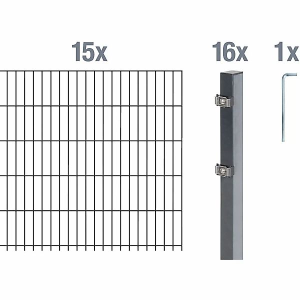 Metallzaun Grund-Set Doppelstabmatte verz. Anthrazit beschichtet 15x 2 m x günstig online kaufen