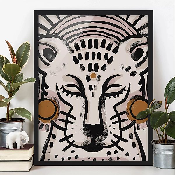Bild mit Rahmen Gepard mit Perlenohrringen Illustration günstig online kaufen