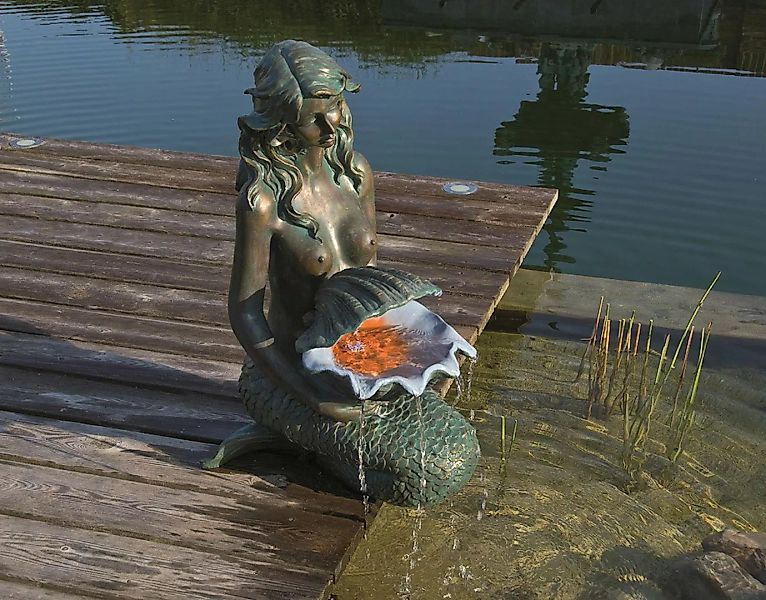 Ubbink AcquaArte Oslo Meerjungfrau Gartenbrunnen Set Bronze-Optik LED Sprin günstig online kaufen