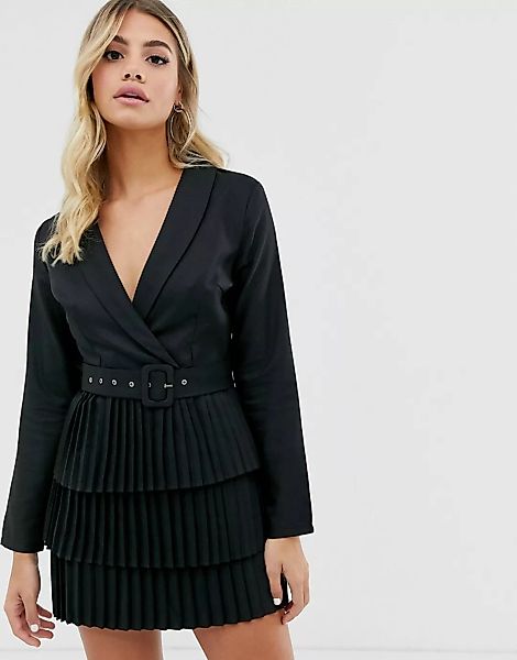 In The Style x Dani Dyer – Tief ausgeschnittenes Blazer-Kleid mit plissiert günstig online kaufen