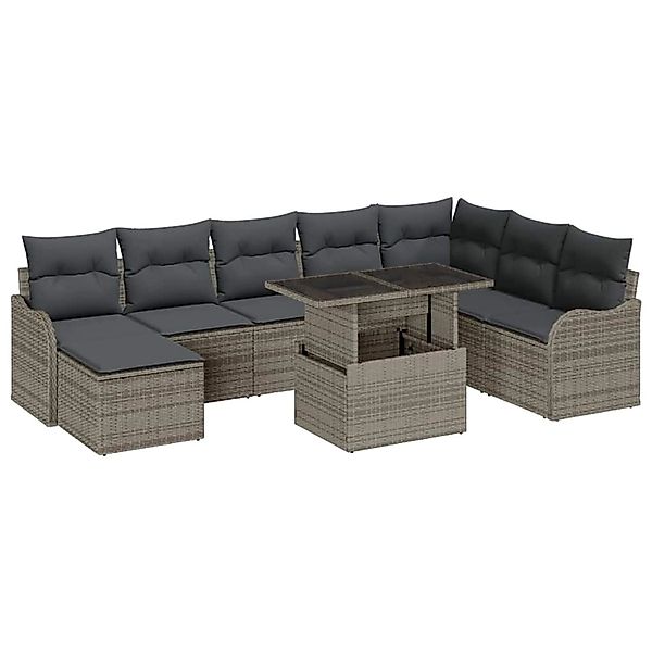 vidaXL Garten-Sofa-Set mit Kissen 9-Tlg Grau Poly Rattan 3348515 günstig online kaufen