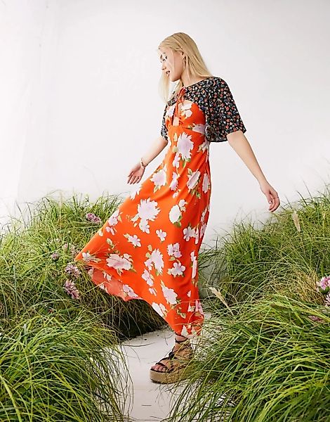 ASOS DESIGN – Maxi-Freizeitkleid mit Zierausschnitten und Blumenmuster in R günstig online kaufen