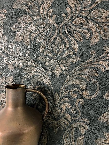 Newroom Vliestapete Ammira Black Tapete Mustertapete Ornamente,Struktur,Gla günstig online kaufen