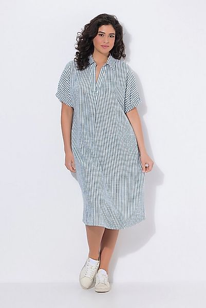 Ulla Popken Jerseykleid Leinenmix-Kleid Streifen Oversized Hemdkragen günstig online kaufen