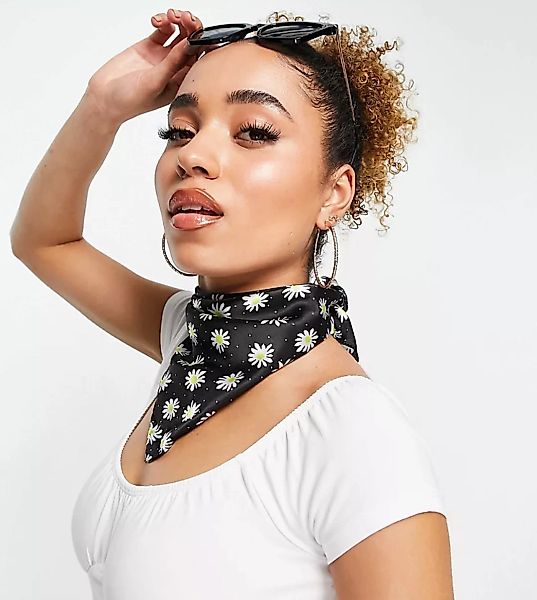 Glamorous – Exclusive – Satin-Kopftuch mit Sonnenblumenprint-Mehrfarbig günstig online kaufen