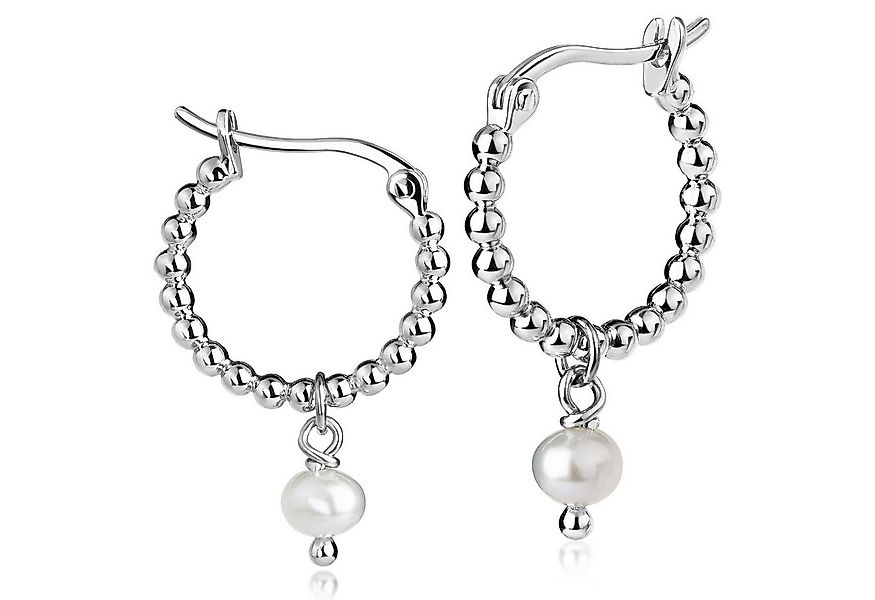 Materia Paar Creolen Damen Silber Kugel Creolen Süßwasser Perle Weiß SO-507 günstig online kaufen
