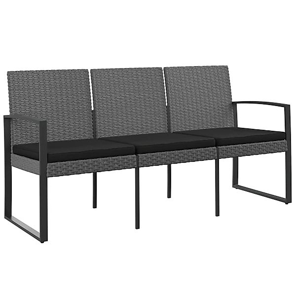 vidaXL Gartenbank 3-Sitzer mit Kissen Dunkelgrau PP-Rattan 360214 günstig online kaufen