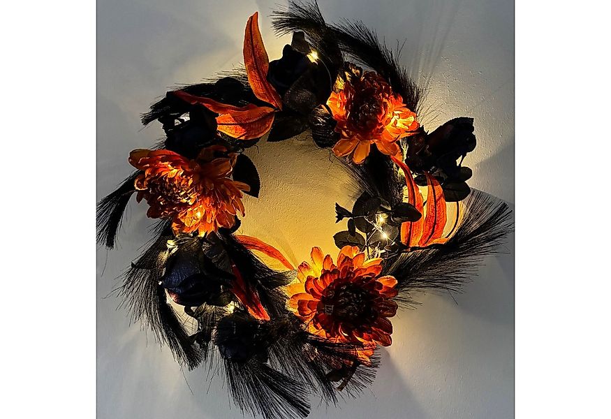 Online-Fuchs Dekokranz zum Aufhängen - Türkranz mit schwarzen Rosen & LED-L günstig online kaufen