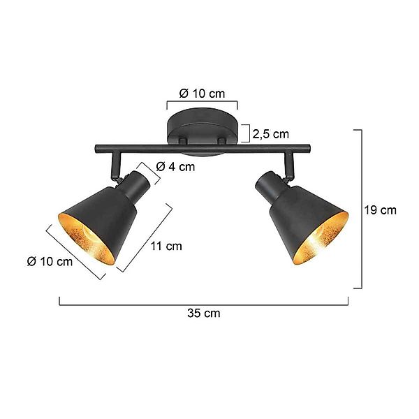 Deckenstrahler Oeroe, 2-flammig, schwarz, Metall, E14 günstig online kaufen