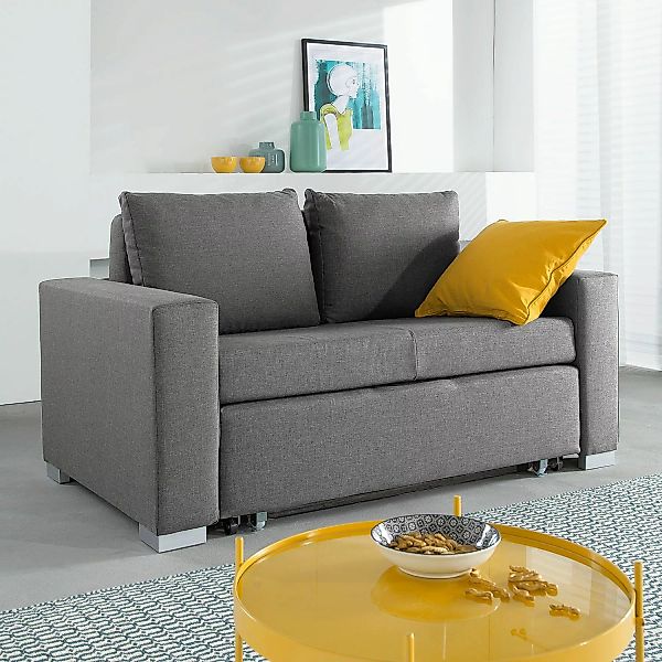 home24 mooved Schlafsofa Latina 2-Sitzer Grau Webstoff 150x90x90 cm (BxHxT) günstig online kaufen