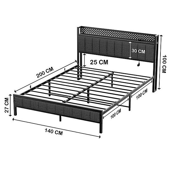 HAUSS SPOLE Polsterbett Metallbett Bettgestell Jugendbett mit USB-Port, LED günstig online kaufen