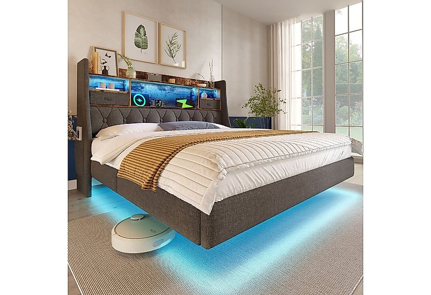 TavilaEcon Polsterbett schwebendes Bett mit LED-Beleuchtung & Ladestation ( günstig online kaufen