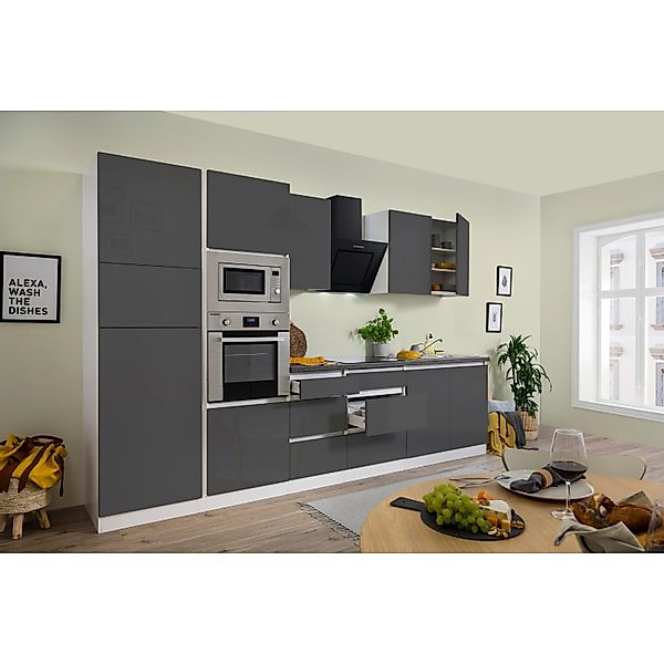 Respekta Premium Küchenzeile Grifflos 335 cm Grau Hochglanz-Weiß günstig online kaufen