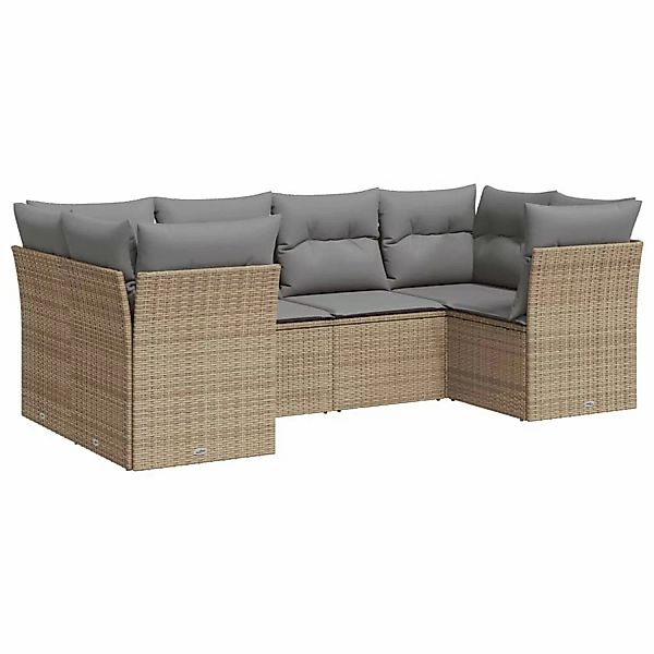 vidaXL 6-tlg Garten-Sofagarnitur mit Kissen Beige Poly Rattan Modell 37 günstig online kaufen