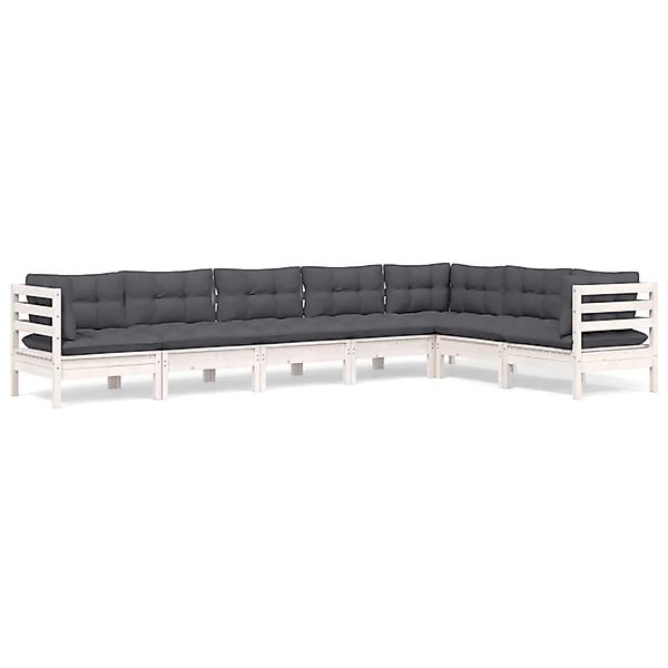 vidaXL 7-Tlg Garten-Lounge-Set mit Kissen Weiß Kiefer Massivholz 3096696 günstig online kaufen