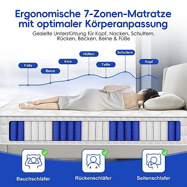 Taschenfederkernmatratze Matratze,7 Zone Federkernmatratze,Matratze 90x200/ günstig online kaufen