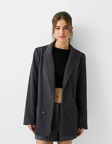 Bershka Fließender Slim-Fit-Blazer Damen L Dunkelgrau günstig online kaufen