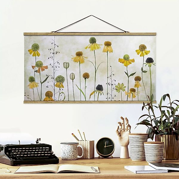 Stoffbild Blumen mit Posterleisten - Querformat Zarte Helenium Blüten günstig online kaufen