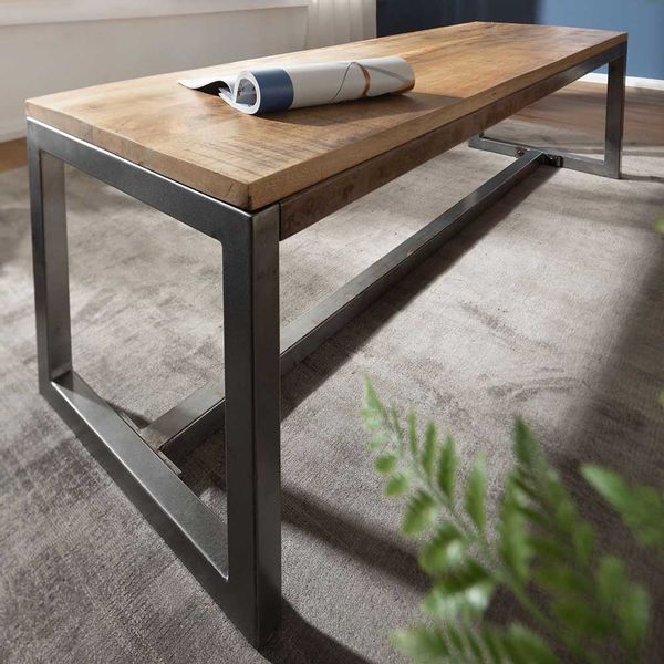 Esszimmersitzbank aus Mangobaum Massivholz und Eisen Lehne günstig online kaufen