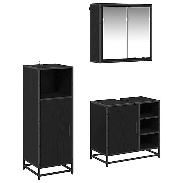 vidaXL Badezimmermöbel Set 3-Tlg Schwarz Eichen-Optik Holzwerkstoff 3402452 günstig online kaufen