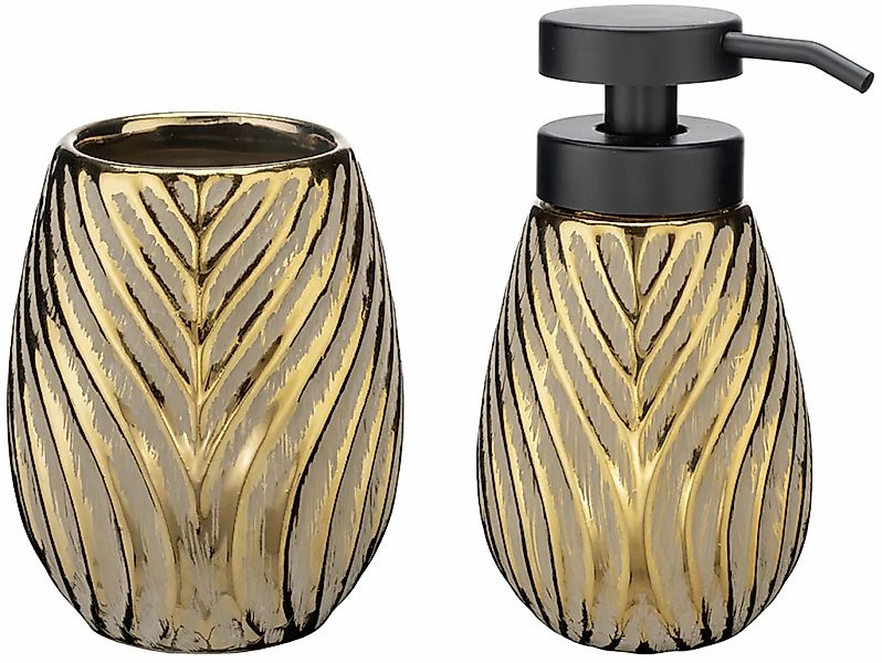 WENKO Badaccessoire-Set "Modell Idro Gold" Seifenspender und Zahnputzbecher günstig online kaufen