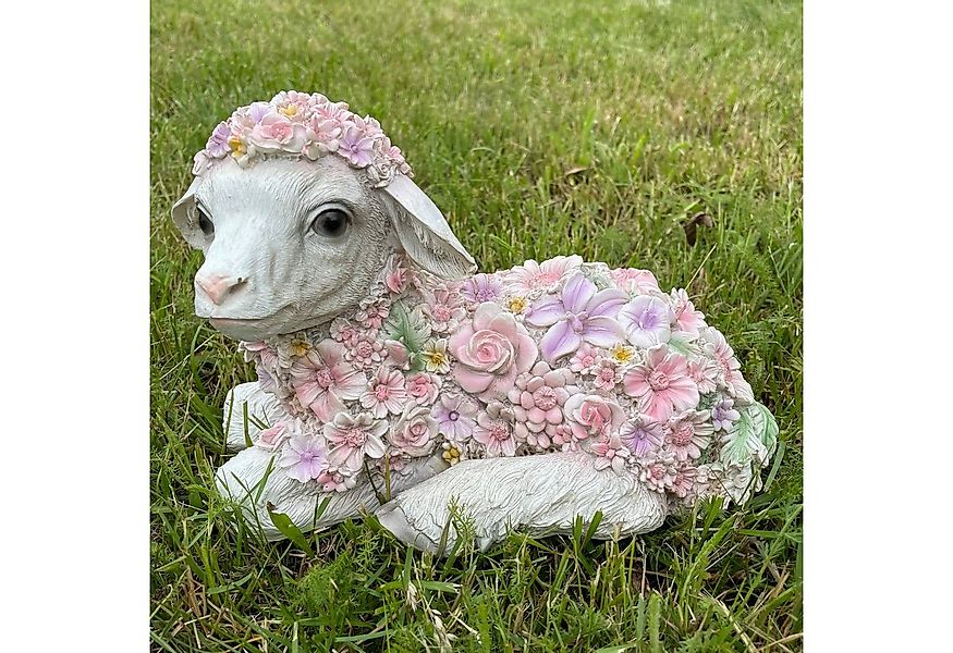 Online-Fuchs Gartenfigur süßes LIEGENDES SCHAF mit Blumen verziert Lamm Dek günstig online kaufen