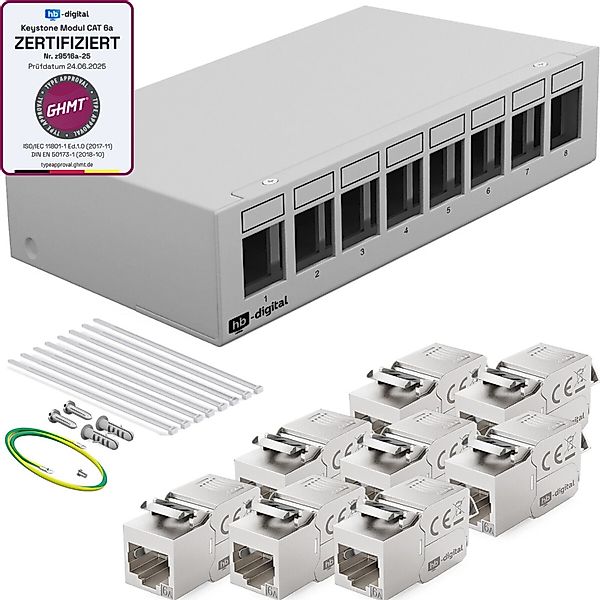 hb-digital Patchpanel 8 Port mit 8x Keystone Module Cat 6a Hellgrau günstig online kaufen