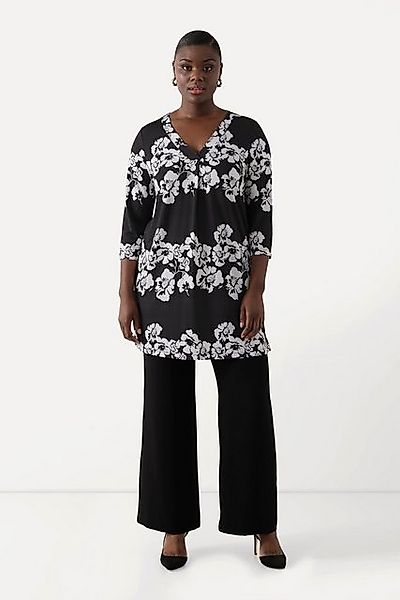 Ulla Popken Longshirt Slinky-Longshirt Zierfalte V-Ausschnitt 3/4-Arm günstig online kaufen