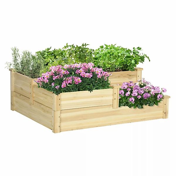 Outsunny Hochbeet 3-stufiges Pflanzenbeet Blumenkasten Kräuterbeet Pflanzen günstig online kaufen