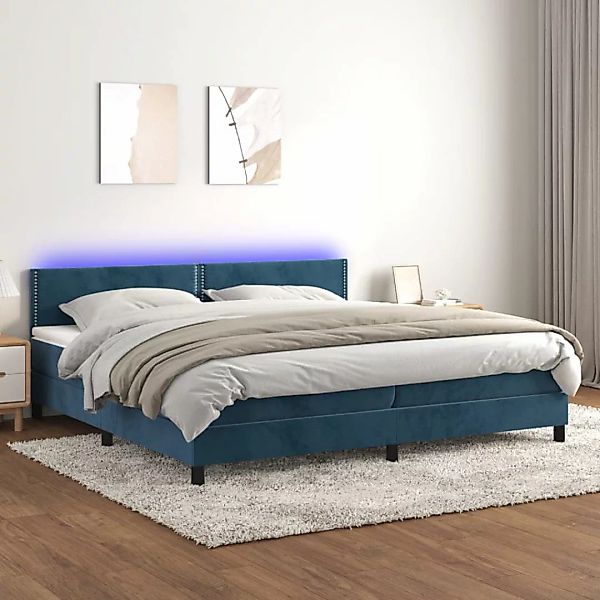 Vidaxl Boxspringbett Mit Matratze & Led Dunkelblau 200x200 Cm Samt günstig online kaufen
