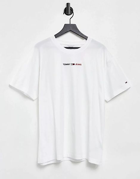 Tommy Jeans – T-Shirt in Weiß mit mittigem, linearem Logo in der Mitte günstig online kaufen