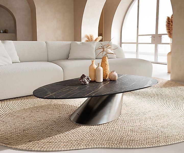 Couchtisch Edge Oval 140x75 cm Keramik Laminam® Noir Desir Braun Conis Edel günstig online kaufen