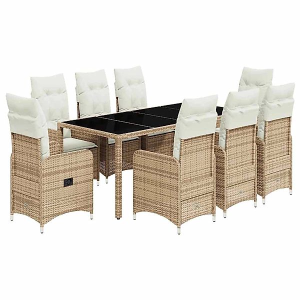 vidaXL 9-Tlg Garten-Bistro-Set mit Kissen Beige Poly Rattan 3277102 günstig online kaufen